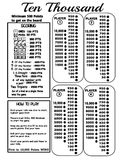 10 000 Dice Game Rules Printable